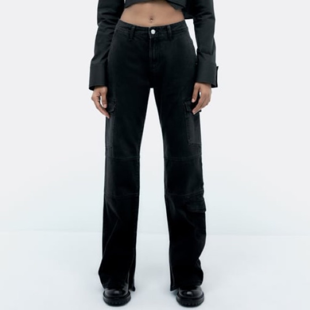 Zara Split Cargo Mid-rise Full Length Pants